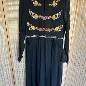 Modcloth Black Dress with Floral Embroidery